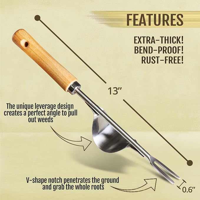 Betus Manual Hand Weeder - Bend-Proof Leverage Base for Super Easy Weed Removal & Deeper Digging - Sturdy Chrome Plated Steel - Compact Dandelion Weed Puller Tool for Yard Lawn and Farm