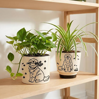 Ceramic Planter 5 Inch Plant Pots Indoor Succulent Plant Pot Cute Flowerpot | Unique Dog Pattern