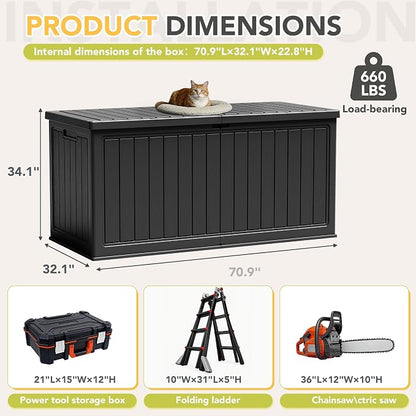 270 Gallon HDPE Deck Box Outdoor Indoor Waterproof Storage Box for Patio Furniture, Pool Accessories, Garden Tools, and Cushion Storage, Black
