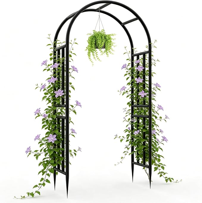 BUKLIYN Garden Arch - 47" L x 95" H Heavy Duty Metal Arbor, Powder Coated Rustproof Finish, Trellis for Climbing Roses Ivy Clematis