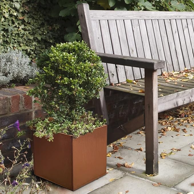 Corten Steel Planter Box Metal Planters Square Outdoor Steel Planter Cube Rustic Planter 16 Inch for Commercial Residential Garden Patio and Backyard