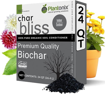 Char Bliss (24 Qts) - Organic Biochar Soil Amendment for Plants & Gardening | OMRI-Listed BioChar Plant Charcoal - Charcoal for Plants, Potting Soil, & Fertilizer - Horticultural Charcoal Alternative