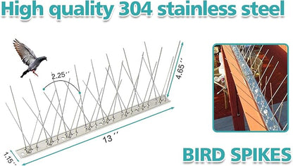 KKY Bird Spikes Stainless Steel Base, Metal Bird Repellent Nail Fence Kit, Can Be Used to Stop Pigeons and Other Small Birds, Covering 10.8 Feet 10 Packs.