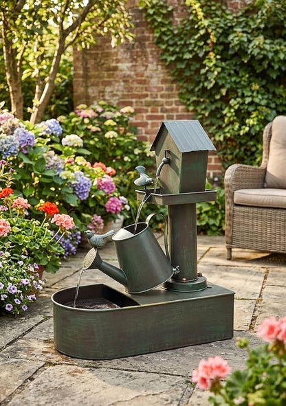 3-Tier Outdoor Fountain 23" Rustic Waterfall Garden Patio Decor | Heavy Duty Rustproof Metal Garden Water Features with Pumb & Debris Filter Screen, Rustic Indoor Outside Soothing Water Flow