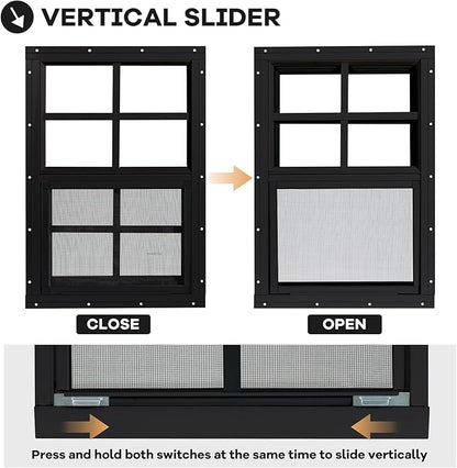 Shed Windows 2 Pack, Chicken Coop Windows 12" x 18" Black | Flush Mounted Small Windows with Tempered Glass and Fiberglass Screen for Shed, Barns, Playhouse, Household, Garage