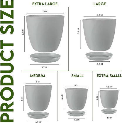 Utopia Home - Plant Pots Indoor with Drainage - 7/6.6/6/5.3/4.8 Inches Flower Pots for Indoor Planter - 5 Pack Plastic Planters - Ideal for Stocking Stuffers or Home Christmas Decorations - Gray