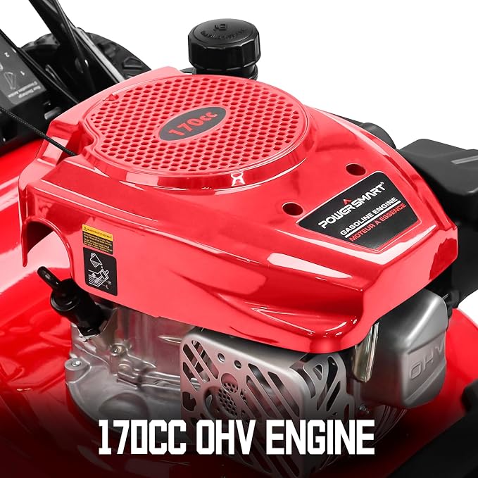 PowerSmart Self Propelled Gas Lawn Mower, 22 in. with 170cc OHV Engine, 2-in-1 Rear-Wheel Drive High Wheels, Red