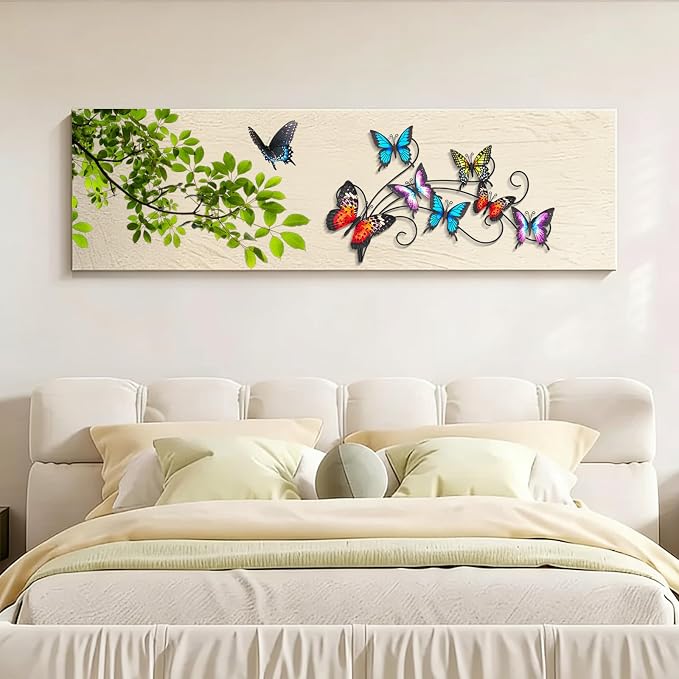 POHOHO Metal Butterflies Wall Decor Art, 22"×13.3", Indoor & Outdoor Decoration, 3D Colorful Hanging Butterfly Decorations for Patio Garden Fence Yard