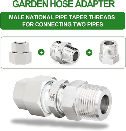 TAISHER 1PCS 304 Stainless Steel Garden Hose Adapter, 3/4" GHT Male x 1/2" NPT Male Garden Hose Connector with Washers