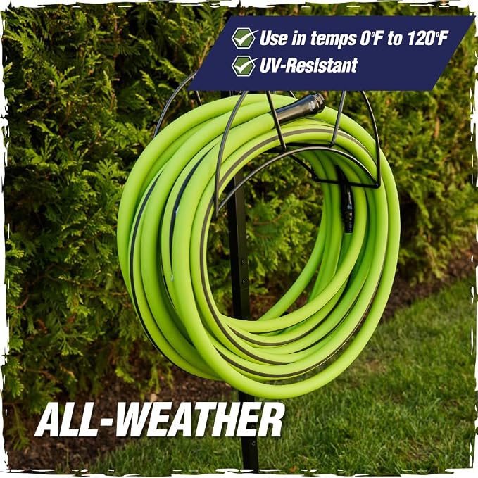 RUGGED RHINO Heavy Duty Garden Hose 50ft x 5/8in, Anti-Kink and Leakproof, Durable 4-Layer Construction, 500 PSI Burst, All Weather Outdoor Watering for Lawn, Garden, Flowers, Green and Black