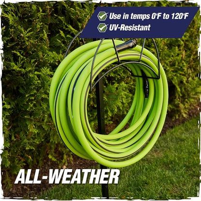 RUGGED RHINO Heavy Duty Garden Hose 50ft x 5/8in, Anti-Kink and Leakproof, Durable 4-Layer Construction, 500 PSI Burst, All Weather Outdoor Watering for Lawn, Garden, Flowers, Green and Black