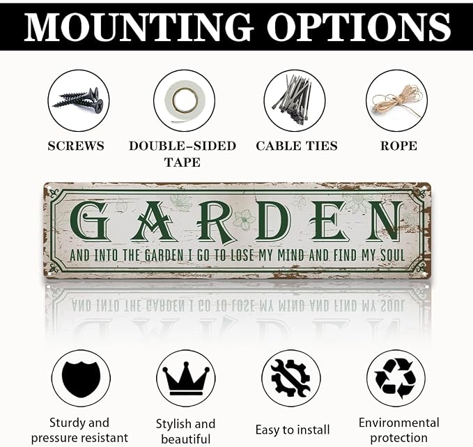 Garden Metal Tin Sign, Into The Garden To Lose My Mind Signs, Rustic Farmhouse Outdoor Wall Decor, for Porch Patio Fence, for Gardening Lovers, 15.7 x 3.9 Inches