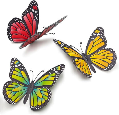 EOORAU Metal Butterfly Wall Decor - 3 Pack Lifelike Butterflies Wall Art Sculpture Hanging Decorations for Indoor or Outdoor, Yard Patio Fence Garden Decoration