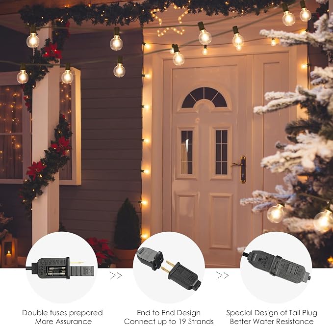Mlambert 100Ft(2x50Ft) Outdoor String Lights, G40 Globe Patio Lights with 50+4 Waterproof Hanging LED Bulbs for Balcony Gazebo Deck Tents-Black Wire