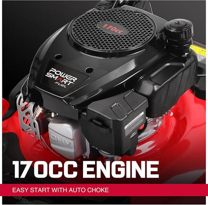 PowerSmart 21-Inch Self Propelled Gas Lawn Mower, 170cc OHV Engine, Rear-Wheel Drive, Steel Deck, 3-in-1 Walk-Behind Mower