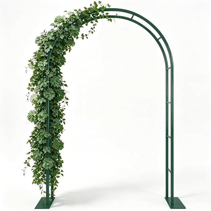 Thickened Metal Garden Arch with Detachable Base, 16mm Rust-Resistant Archway for Climbing Plants, Dual Size Convertible Arbor for Wedding & Party & Garden Decoration