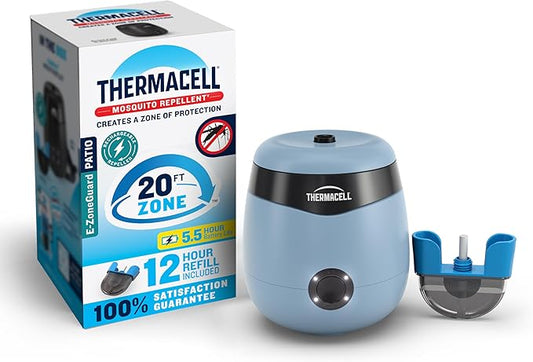 Thermacell E-ZoneGuard Patio Rechargeable Mosquito Repeller with 20-Foot Zone of Scientifically Proven Outdoor Protection; 5.5-Hr Battery; 12-Hr Refill; Bug Spray Alternative; DEET-Free; Blue