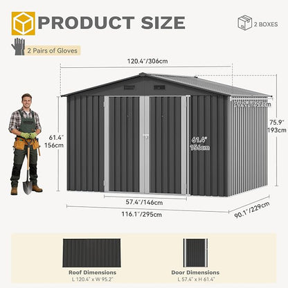 DWVO 10'x8' Large Metal Outdoor Storage Shed, Heavy Duty Tool Storage Sheds for Backyard Patio Lawn - Ideal for Bicycles, Garden Tools, and Lawn Equipment, Easy-to-Assemble, Dark Gray