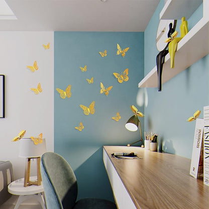 SAOROPEB 3D Butterfly Wall Decor - 48 Pcs, 4 Styles, 3 Sizes, Gold Butterfly Decorations for Birthday & Party Celebrations, Removable Stickers