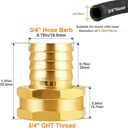 SIGURANTA 3/4" Hose Fitting Female | Brass GHT Thread Connector for Faucet/Bibb/Spigot | Garden Hose End Adapter (3/4" FHT Barb Fitting 4PCS)