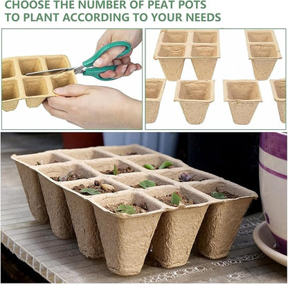120 Cells Seed Starter Tray, 10 Pack Plant Starter Kit | Biodegradable Peat Pots with 100 Labels, Seed Starter Kit for Seedlings, Herbs, Vegetables, Indoor and Outdoor Gardening