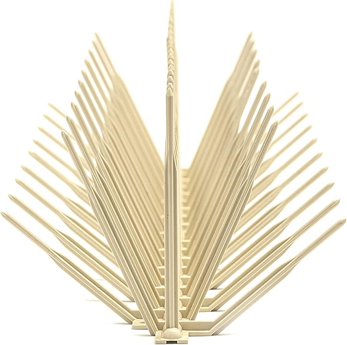 Bird B Gone - Tan Plastic Anti Bird Spikes (100') - Humane Deterrent - Stops Pigeons & Birds from Roosting - UV-Stabilized Polycarbonate - for Rooftops, Ledges, Fences, Etc - Made in USA