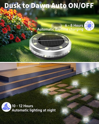 SenLuKit Solar Ground Lights Outdoor 18 Pack Waterproof, Upgraded Solar Garden Lights with 4 Side Light, Stainless Steel Solar Powered Disc Landscape Light for Walkway Lawn Yard Patio Deck-Cool White