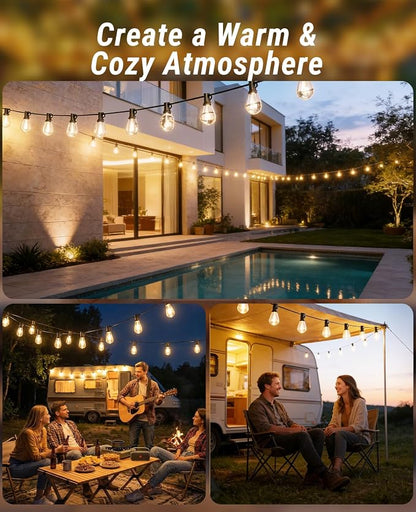 120FT Outdoor String Lights with Remote, LED Patio Lights with 45+2 Waterproof S11 Bulbs, Outside Dimmable 2700K Warm White, Timer & 3 Modes,for Backyard Garden Deck Porch Balcony Gazebo Party Decor