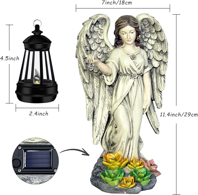 NBQQ Solar Garden Statue Angel Figurine, 11.8 inches Fairy Garden Waterproof Statue with Solar Light and Succulent LED Lights for Outside Yard Patio Balcony Lawn Ornaments, Gifts for Mom Women