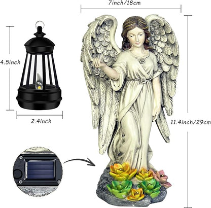 NBQQ Solar Garden Statue Angel Figurine, 11.8 inches Fairy Garden Waterproof Statue with Solar Light and Succulent LED Lights for Outside Yard Patio Balcony Lawn Ornaments, Gifts for Mom Women