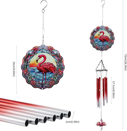 Flamingo Wind Spinner Chimes Outdoor - Hanging Garden Decor with Spinning Flamingo, Metal Wind Chimes for Patio, Yard, Backyard - Birthday Housewarming Gifts for Women/Mom/Grandma