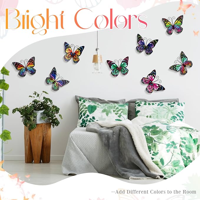 Jetec 8 Pcs Metal Butterfly Wall Decor 6.5 Inch Outdoor Butterflies Wall Art Sculpture 3D Butterfly Hanging Decoration for Spring Outside Fence Garden Yard Home Patio Balcony(Cute Style)