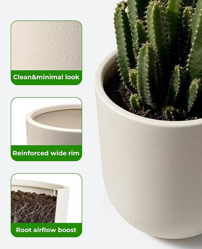 homenote Flower Pots 13/11.5/10 Inch,Large Plant Pots Indoor with Drainage,Plastic Pots for Plants,Garden Pots for Outdoor,Large Planters for Indoor Plants,Big Plastic Planter,White(3 Pcs)