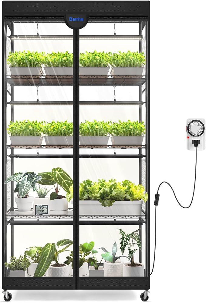 Barrina LP900 Indoor Greenhouse with Grow Light, 5-Tier Plant Stand with Tent, 180W TX-S45 3FT Grow Light 5000K Full Spectrum, Timer & Thermometer for Seed Trays, 35.4 x 13.8 x 70.9IN