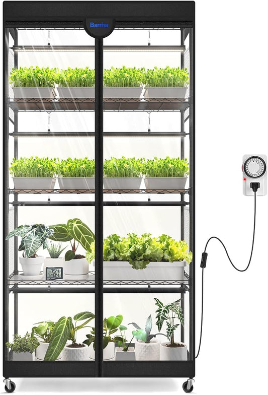 Barrina LP900 Indoor Greenhouse with Grow Light, 5-Tier Plant Stand with Tent, 180W TX-S45 3FT Grow Light 5000K Full Spectrum, Timer & Thermometer for Seed Trays, 35.4 x 13.8 x 70.9IN