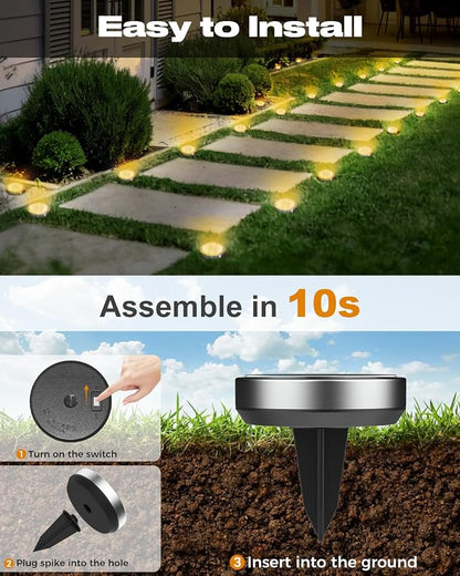 btfarm 24 Pack Solar Lights Outdoor, 8 LED Solar Ground Lights IP65 Waterproof Flat Solar Disc Light, Pathway Lights for Garden Lawn Patio Yard Path Landscape, Warm White
