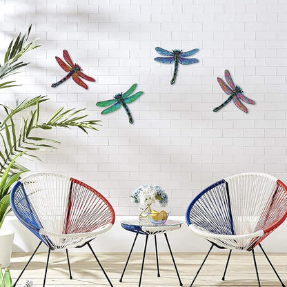 dreamskip Metal Dragonfly Wall Decor Art, 4 Pack Colorful Metal Dragonflies Outdoor Wall Art, Hand Painted Outdoor Wall Decor For Garden, Yard, Fence, Patio, Outside, Living Room Decoration