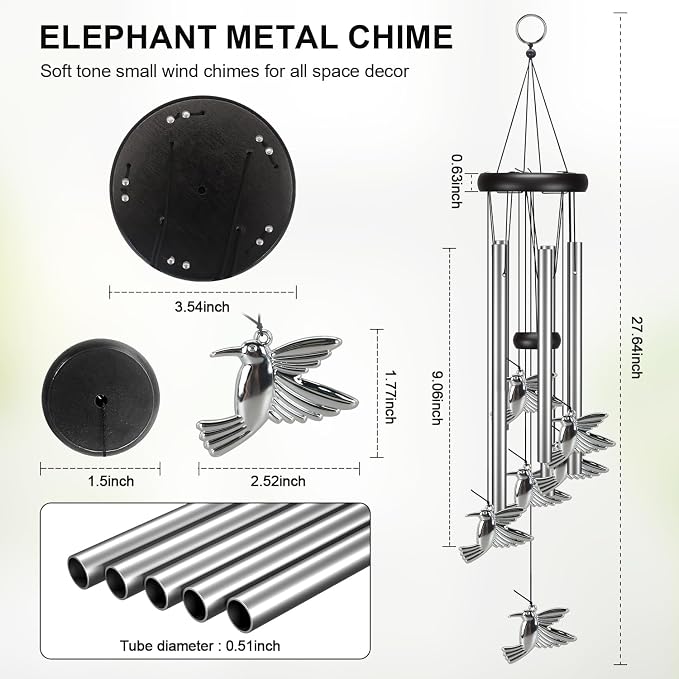 Virekm Windchimes,Hummingbird Wind Chimes for Outside,Bird Wind Chime Outdoors Clearance Sympathy Memorial Gift Windchimes for Patio Decoration, Garden Decor. Zen Garden Decor（Hummingbird）