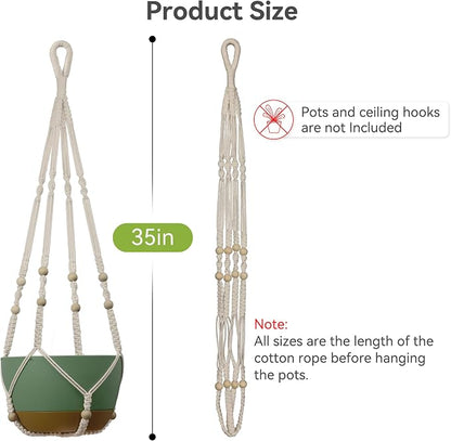 USLAI Macrame Plant Hanger Indoor Outdoor, Fits 4 to 15 Inch Pots, Strong Hanging Planter Holder, Boho Home Decor, 35 Inch, Ivory (POTS NOT Included)