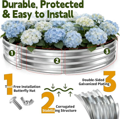 5FT Galvanized Raised Garden Bed,VivaGarden 60 Inch Durable Round Raised Bed Planters Outdoor, Metal Above Ground Flower Bed for Gardening