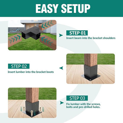 2 Pack Pergola Bracket Kit T-Shape Elevated Wood Stand Kit T Brackets with Post Base for 4x4'' (Actual 3.5x3.5'') Wooden Beams Lumber Gazebos Patio Pergola Sheds 4 Pc