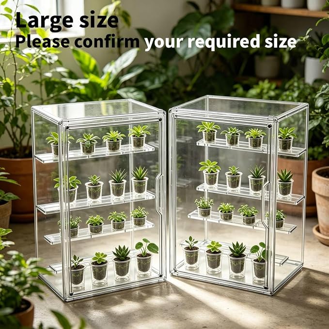 Mini Greenhouse Indoor, Clear Small Green House with Magnetic Door, Stackable Succulent Seed Starting Kit Children Nature Observation Station