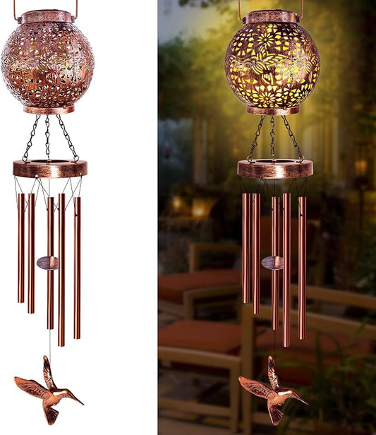 YHmall Wind Chimes for Outside, Windchimes Outdoors Hummingbird Gifts for Mom Women Grandma, Hanging Solar Lantern Solar Wind Chimes for Outside Patio Yard Garden Decor