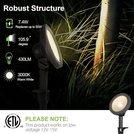 hykolity Low Voltage LED Landscape Wall Wash Light, 12V Outdoor Spotlight | Die-Cast Aluminum, Waterproof Pathway Lights, 7.4W 430LM, Black Outdoor Landscape Lighting for Tree, Building, 6 Pack