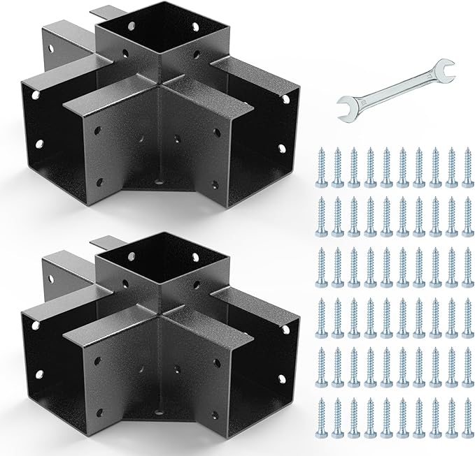 4-Way Pergola Brackets, 4"x4" Pergola Kit, Pergola Corner Bracket for Gazebos, Patio Pergolas, Log Cabin, Wooden Beams (2PCS)