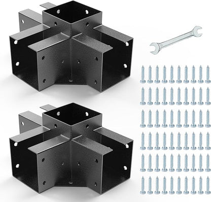 4-Way Pergola Brackets, 4"x4" Pergola Kit, Pergola Corner Bracket for Gazebos, Patio Pergolas, Log Cabin, Wooden Beams (2PCS)