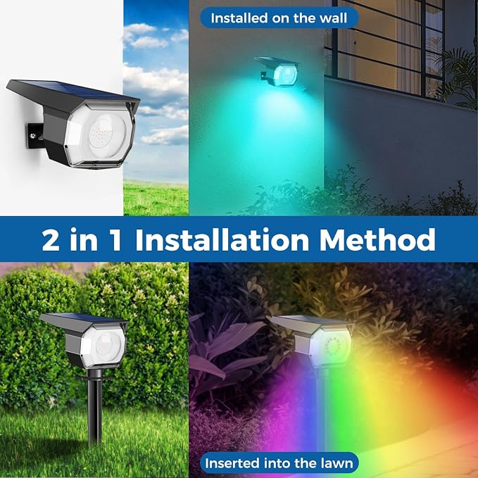 Peasur 6 Pack Solar Spot Lights Outdoor Color Changing, 7 Modes Halloween RGB Solar Powered Waterproof Spotlight, Landscape Lighting for Outside Yard Garden Pathway