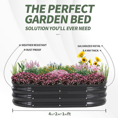 Galvanized Raised Garden Bed- Planter Garden Boxes Outdoor, Raised Beds for Gardening, 4x2x1ft Metal Garden Bed Kit for Vegetables Flower, Planter Raised Bed with Protective Tape & Tools.Gray-4pack