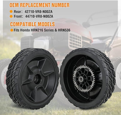 Yesker Lawn Mower Wheels Replacement 8 Inch, 2 Rear 42710-VR8-N00ZA and 2 Front 44710-VR8-N00ZA, Honda Lawnmower Wheels Compatible with HRN216 Series for Self-Propelled Walk-Behind, 4-Pack