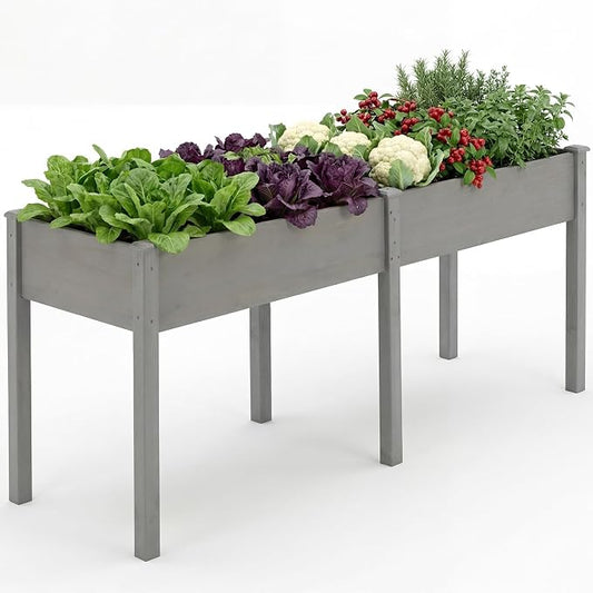 NEWBULIG Raised Garden Bed Wood 72x23x30in, Elevated Wood Planter Box Stand with Legs for Outdoors Balcony Backyard, Raised Garden Bed for Planting Herbs Flowers Vegetables, Grey